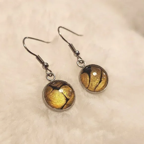 NEW Handmade Gold and Black Acrylic Swirl Drop Earrings - Picture 2 of 3